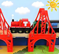 OrgMemory wooden train track bridge supports in natural beech wood with straight tracks - view 13