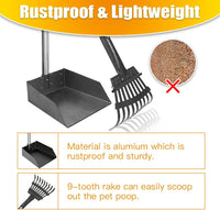 Pooper Scooper, Dog Pooper Scooper Long Handle Stainless Metal Tray and Rake for Medium Small Dogs - 1. Rake + Tray - image 4