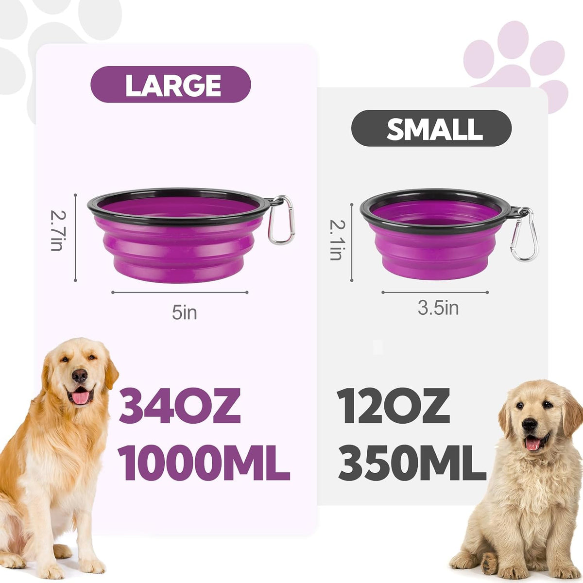 Collapsible Dog Bowl for Travel - Small / Grey+Purple - image 4