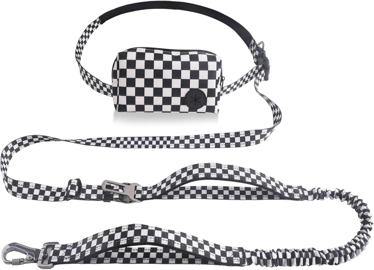 Roses&Poetry Hands Free Dog Leash with Zipper Pouch - Checkered