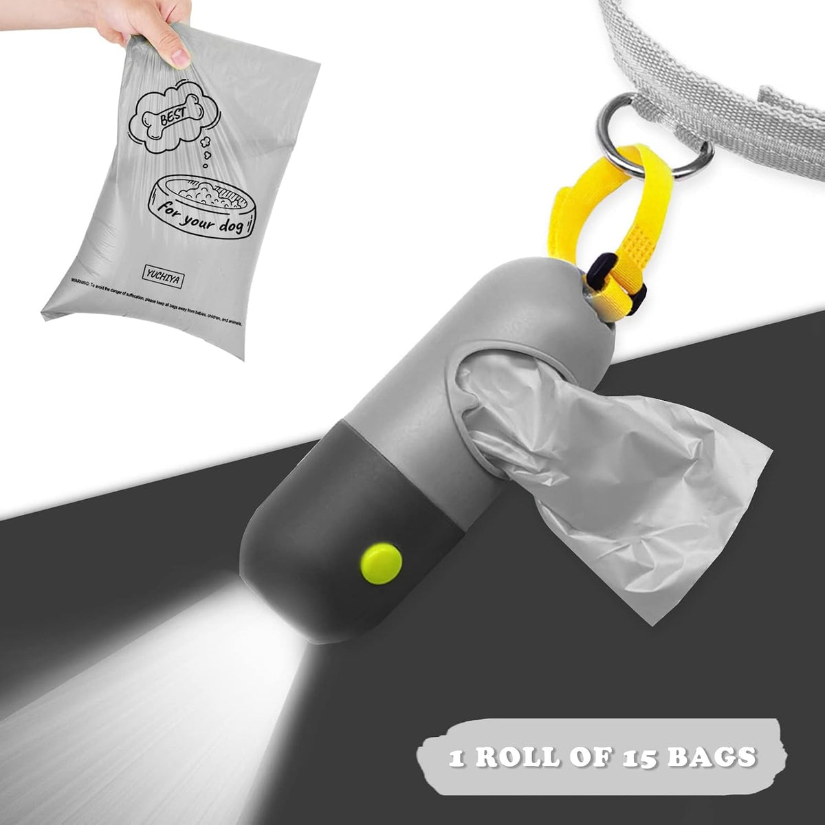 Dog Poop Bags Holder with LED Flashlight - Grey and Black / 1 Count (Pack of 1) - image 4