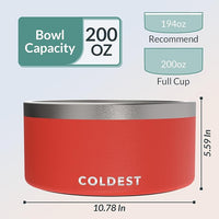 Coldest Dog Bowl - Anti Rust Metal, Non Slip, 3 Layers Insulated Stainless Steel Dog Bowls - Spill Proof & Heavy Duty - Water Bowl for Dogs, Cats & Pets, Dish Washer Safe (200 oz, Crimson Red)