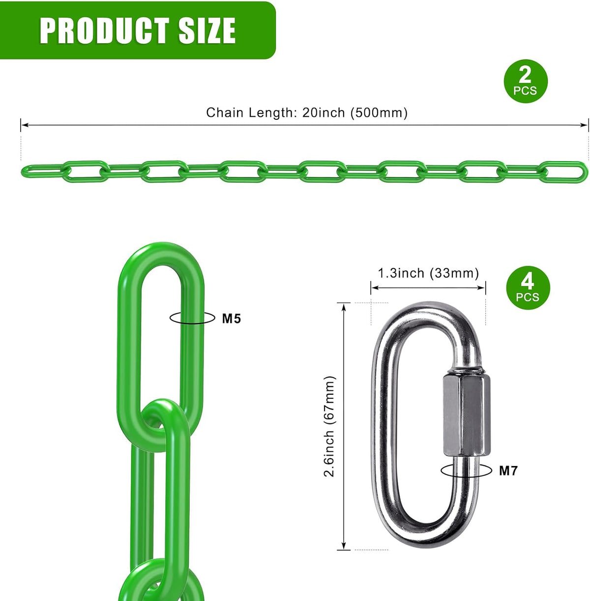 BeneLabel 40 inch yellow coated heavy duty hanging chains with carabiners - view 34