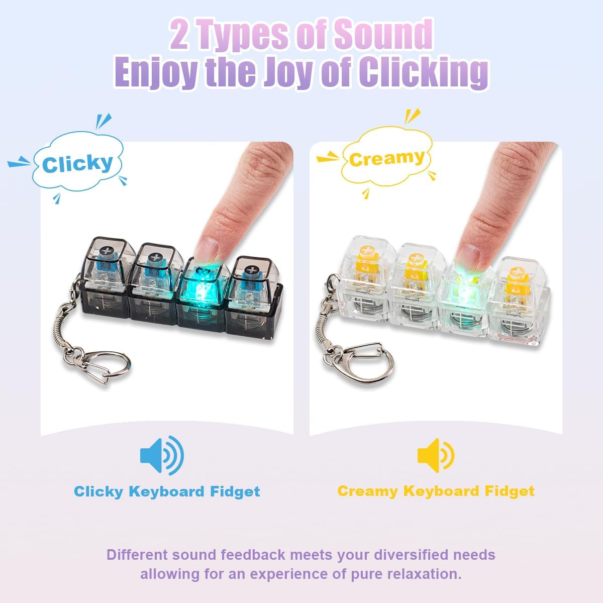 2 Pcs LED Keyboard Fidget Toy for Adults - Yellow Creamy+blue Switch - image 3