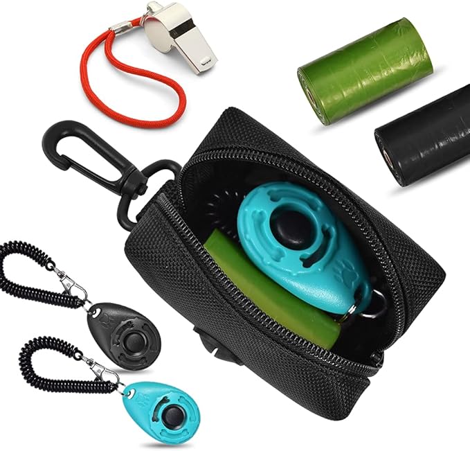 Dog Waste Bag Dispenser Pet Poop Bags Holder for Doggie Waste Bags Dispensers Soft Fabric Zipper Small Doggy Puppy Pouch for Leash Accessory Attachment with Carrier,2PCS Blue&Black