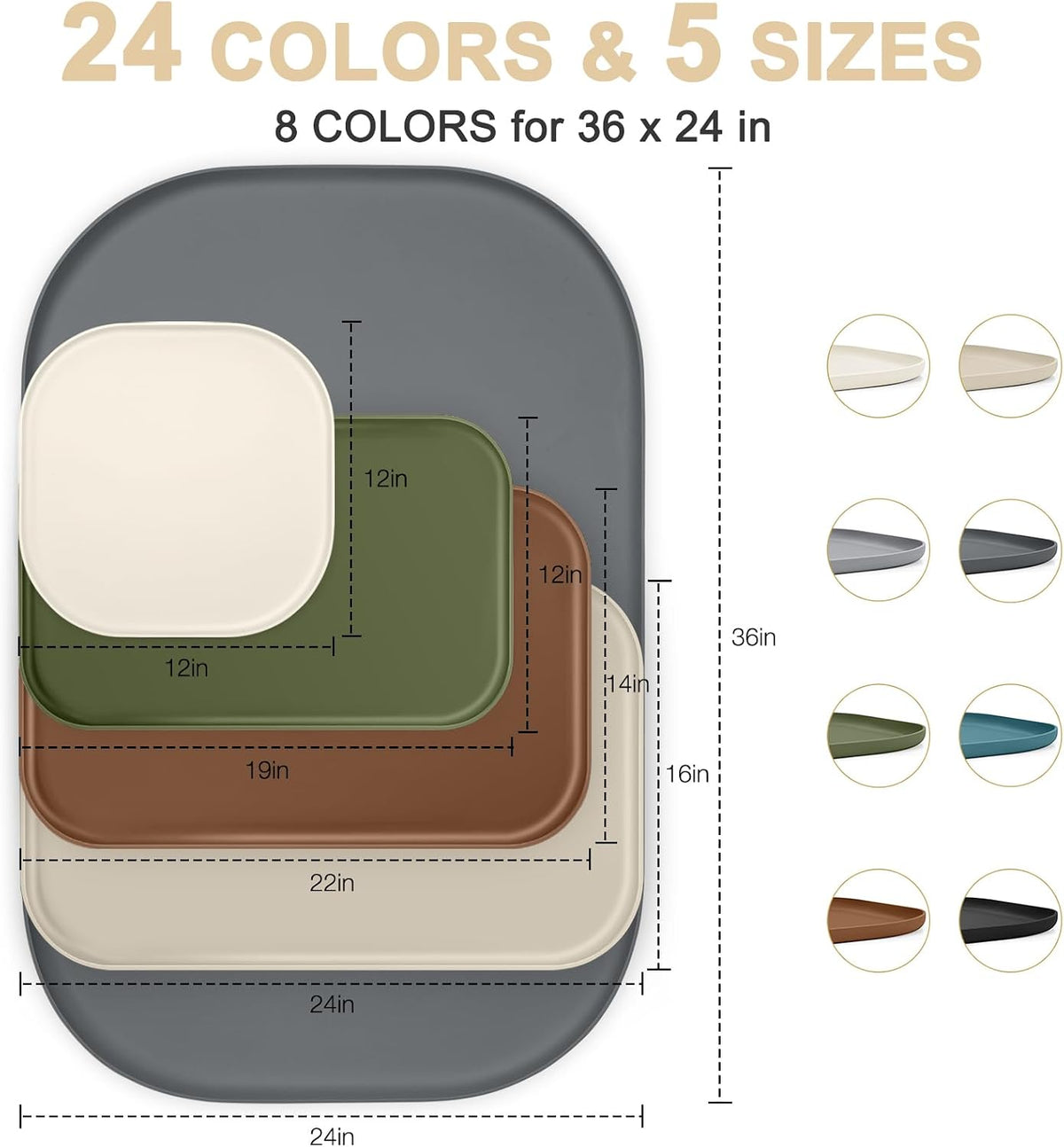 SMILOOL Waterproof Silicone Pet Food Mat with Raised Edge for Dog - Light Olive Green / 36"L x 24"W - image 2