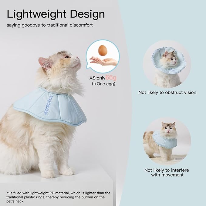 Touchdog Foldable Dog Cone Collar for Cats & Dogs - Adjustable Soft Recovery Collar with Waterproof PU Coating, Lightweight Design, 24.5cm/9.6in Wide Barrier (Blue, XL)