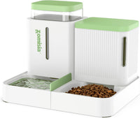 Automatic Cat Feeder, Gravity Cat Food Dispenser - 0.8 Gallon x 2 / White&Green