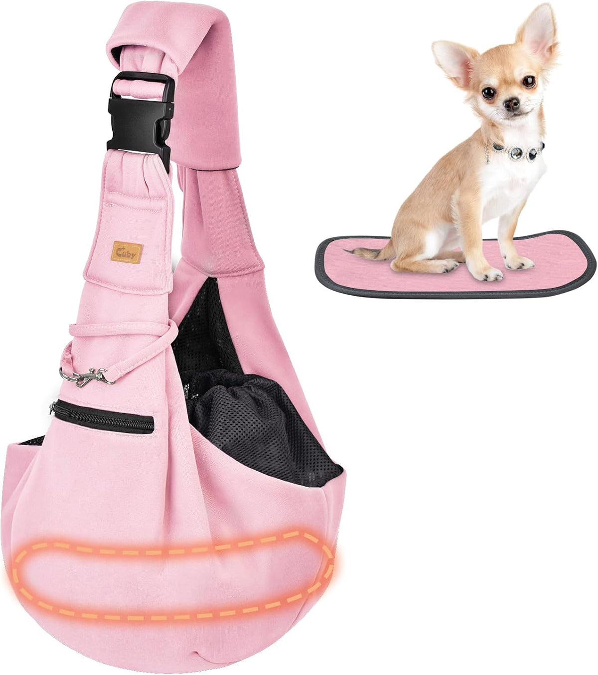 CUBY Adjustable Dog Cat Sling Carrier with Padded Hard Bottom Pet - Pink Senior