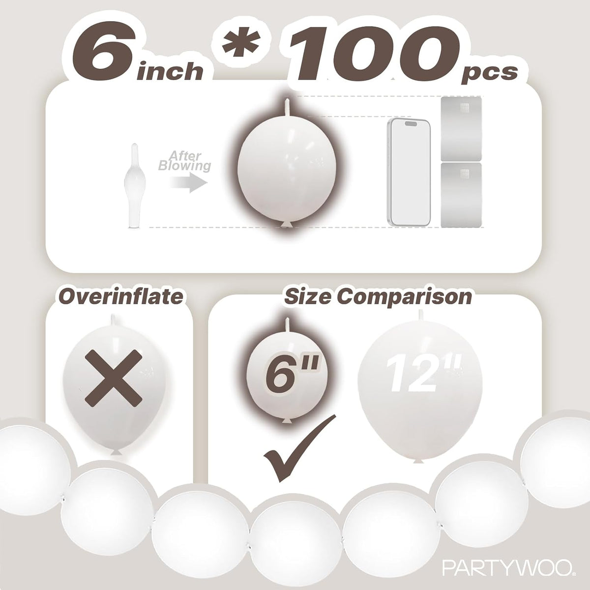 PartyWoo 100 white 6 inch linking balloons for garlands and arches - view 40