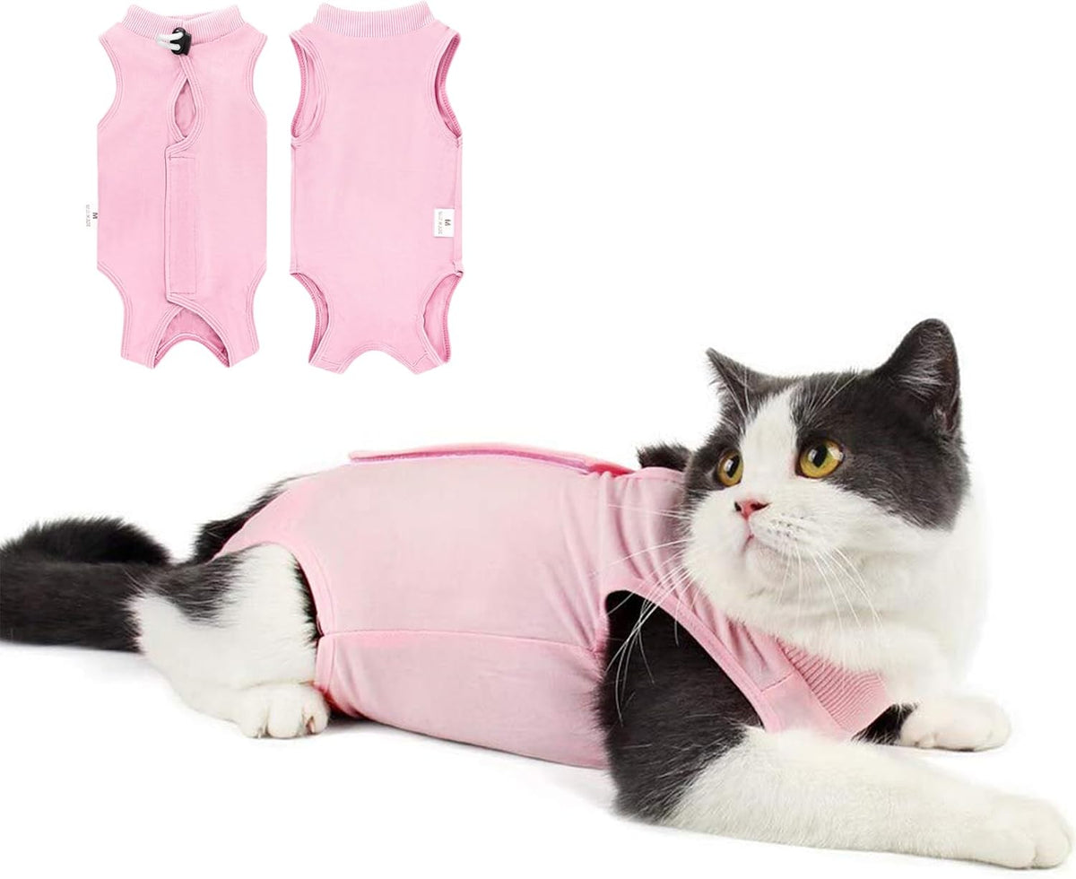 Cat Recovery Suit for Abdominal Wounds Cat Onesie After Surgery Female – Essentials for Cats - Pink / Large