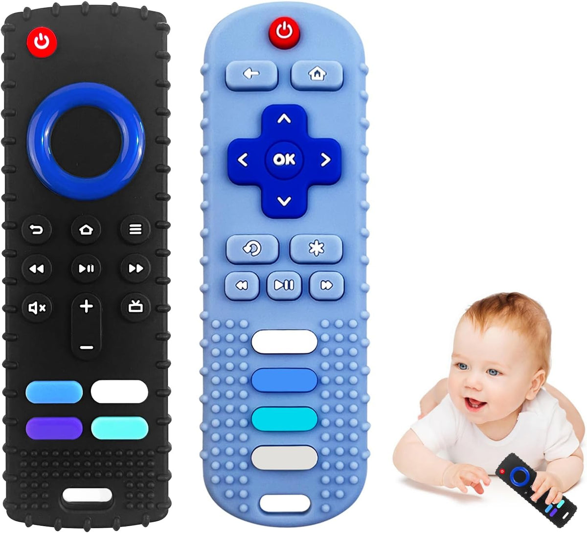2-Pack Silicone Baby Teething Toys - New-F Black+R Blue