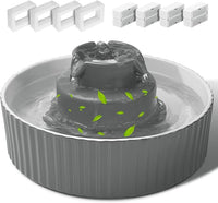 Ceramic Cat Water Fountain, 2.1L/70oz Porcelain Pet Drinking Dispenser with 4 Set Replacement Filter & Sponge, Automatic Dog Water Bowl with Ultra-Quiet Pump, Cat Feeding Watering Supplies(Grey)