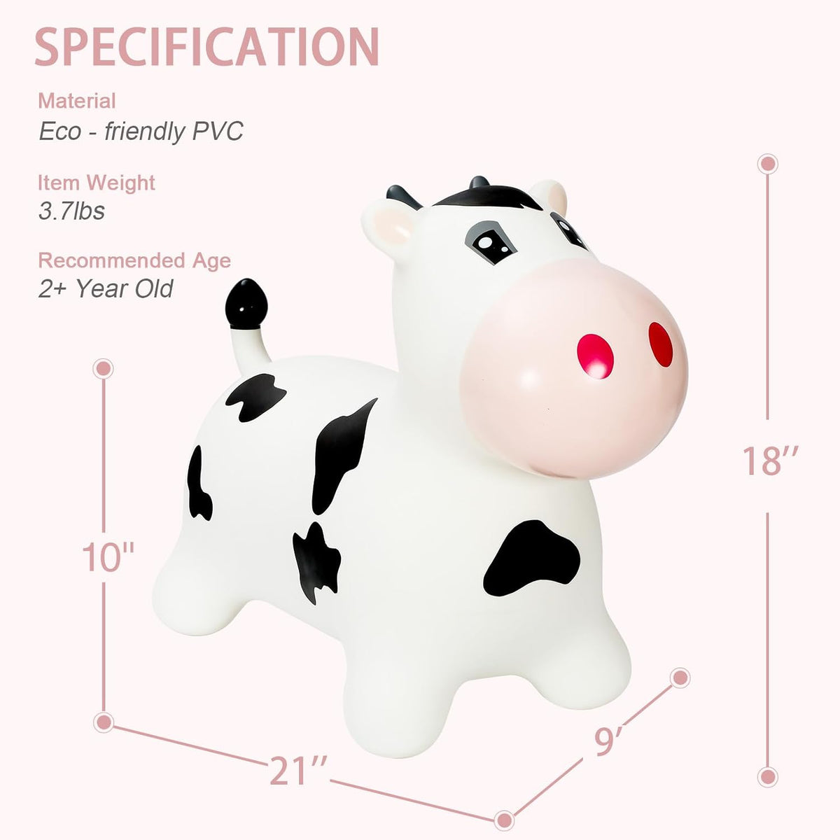 INPANY Bouncy Bull, Cow Hopper for Cowboys, Kid Gifts Toy - Black and White - image 2
