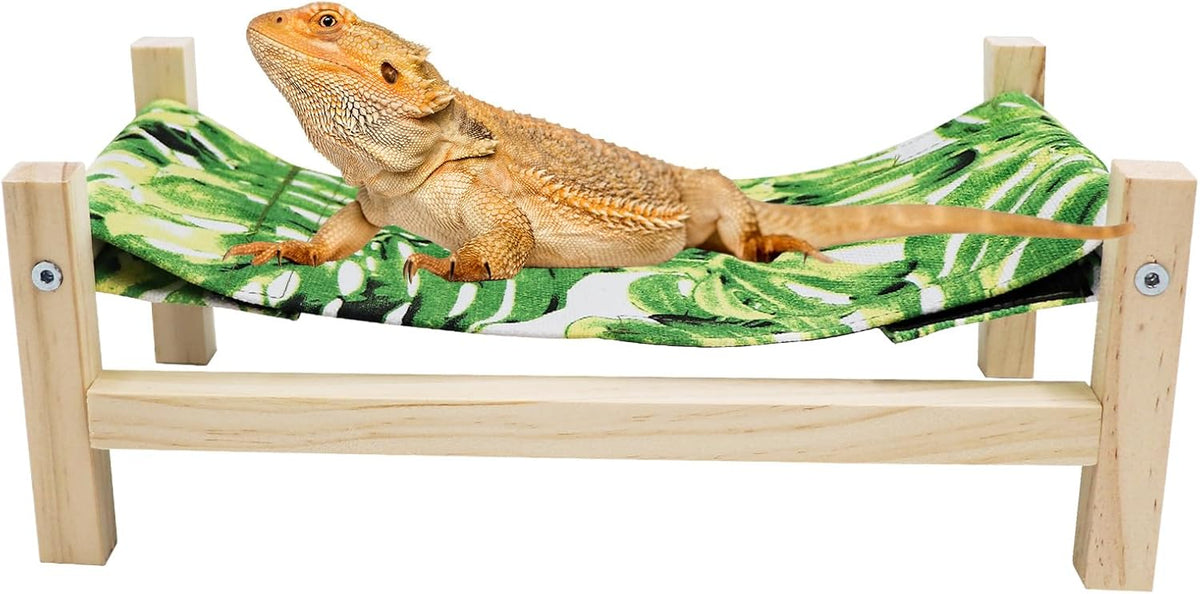 Bearded Dragon Bed, Wooden Reptile Sleeping Hammock - Small / Green 1