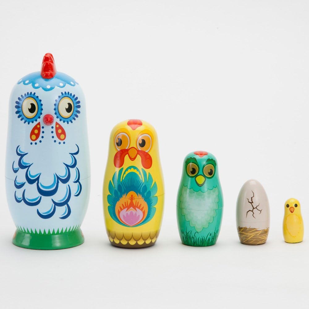 Bits and Pieces Monkey Nesting Dolls, Russian Doll Set of 5 - Chicken - image 3