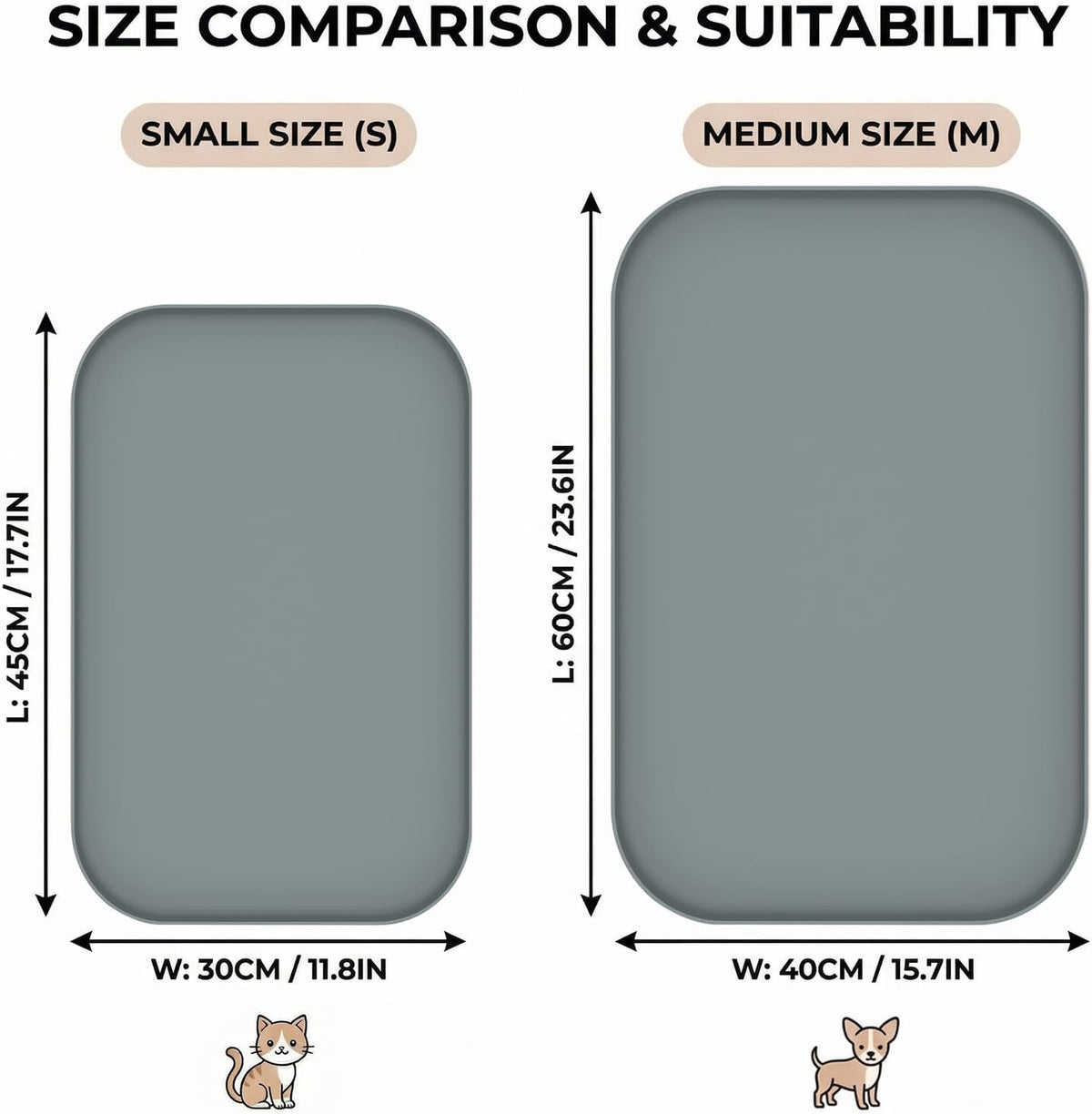 Non-Slip Silicone Dog Food Mat for Food and Water - 60 x 40 cm / Grey - image 2