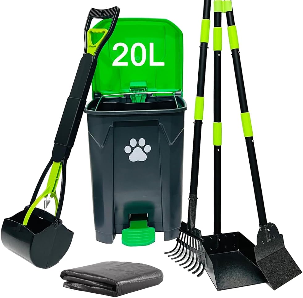 20L Dog Poop Trash Can Outside with Pooper Scooper & 50 Waste Bags – Essentials for Dogs