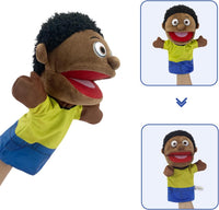 Family Hand Puppets,Puppets for Kids Role Paly Family Members 13.4 INCH Multi-Ethnic Puppets Plush - Black-boy - image 2