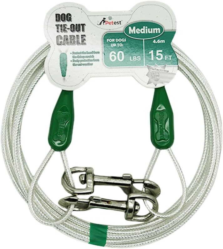 30ft Reflective Tie-Out Cable for Heavy Dogs Up to – Essentials for Dogs - 60lbs15ft / Darkgreen & Silver