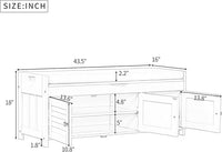 Storage Bench with 3 Shutter-Shaped Doors, Pine Wood Shoe Bench with Removable Cushion and Hidden Storage Space for Entryway Living Room 43.5" L * 16" W * 18" H, Antique Navy