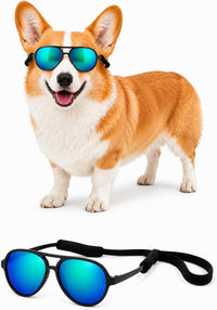 G010 Dog pet Costume Aviator Sunglasses for Medium Breeds – Essentials for Dogs - Black-emerald green mirror / uv400 - image 3