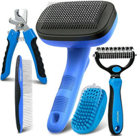 5 PCS Pet Grooming Kit, Dog Brush & Dematting Rake for Long Hair – Essentials for Cats - Blue 5pc