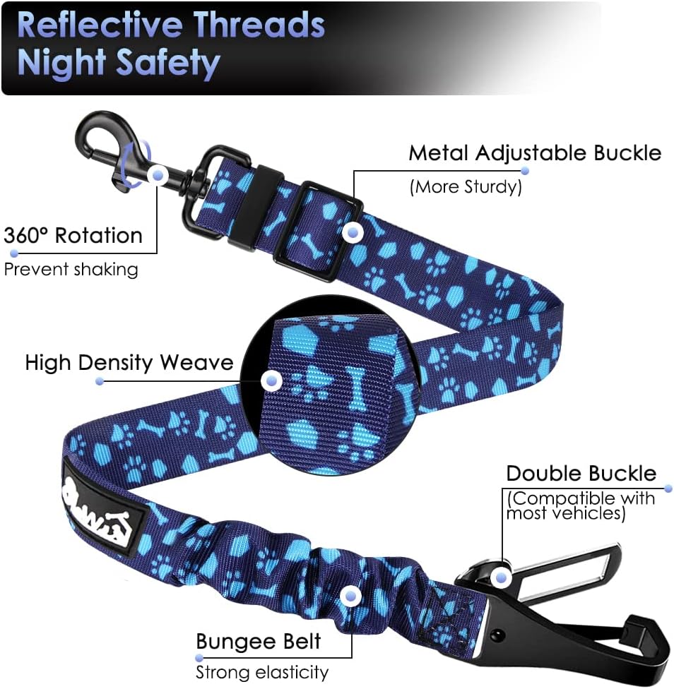 SlowTon Dog Car Seat Belt - Blue Dog Paw / 27.5in - 1 pack - image 3