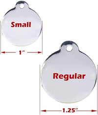 Engraved Pet Tag for Dogs and Cats - Personalized Front & Back up to 4 Lines of Text Custom Engraved ID, Round Paw Print Solid Plating Stainless Steel Blue Small