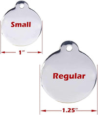 Engraved Pet Tag for Dogs and Cats - Personalized Front & Back up to 4 Lines of Text Custom Engraved ID, Round Paw Print Solid Plating Stainless Steel Gold Small