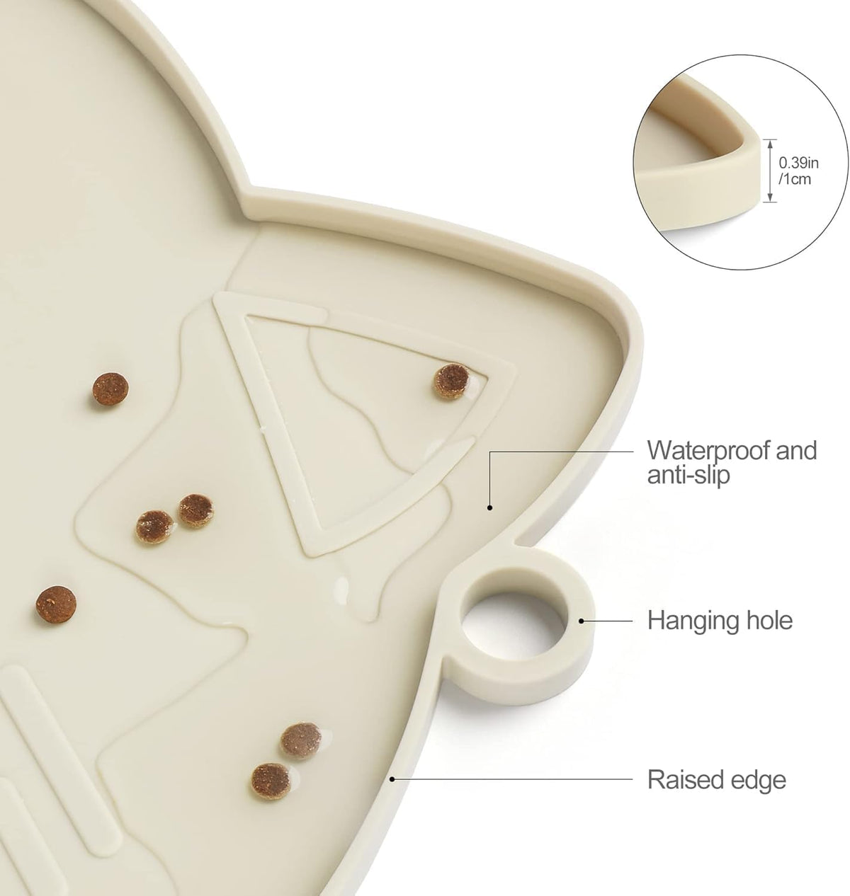 Coomazy Cat Food & Water Mat Thicker Non-Slip Silicone Mat - Beige / 15.8''L x 9''W - image 3