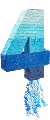 BLUE PANDA Pull String Pinata Number 5, Ombre Blue - Number 4 - image 4
