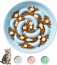 Ceramic Slow Feeder Cat Bowl - Blue / 1.2"H Standard