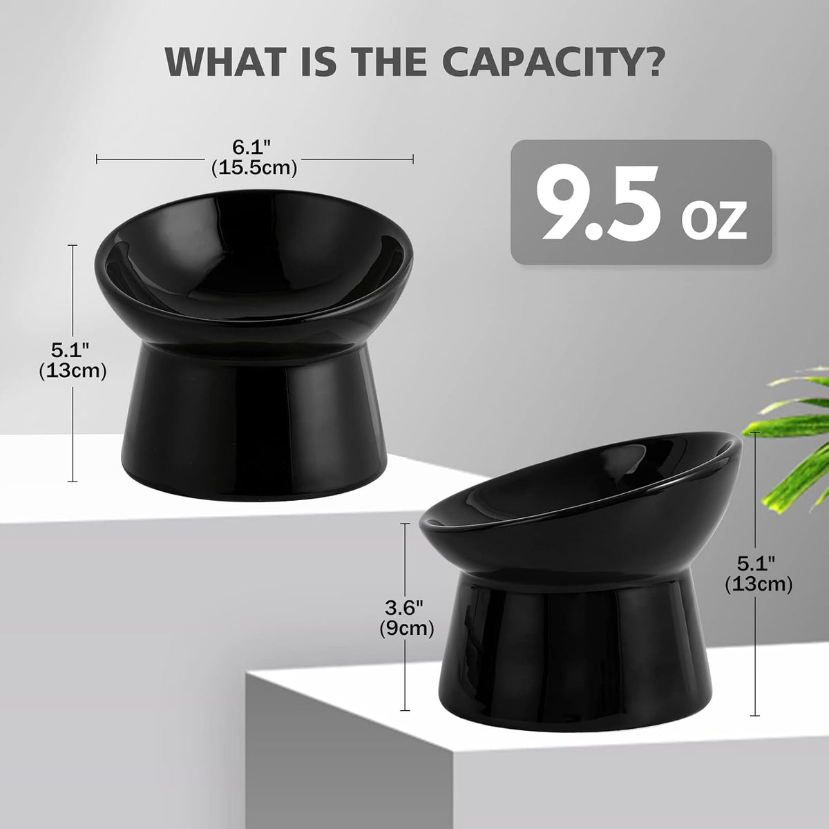 Elevated Cat Bowls, 15° Tilted Ceramic Cat Food Bowl - Black / Large - image 2