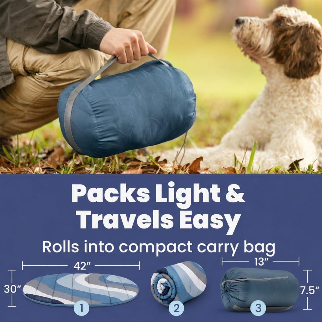 Travel Dog Bed, Foldable & Packable with Carry Bag, Black - Glacier Tide / Medium - image 4