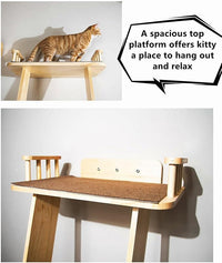 Modern 70“ Tall 6 Level Leaning Cat Climbing Ladder Tree Tower Condo with Large Perch Platform for Window Wall, Solid Wood Cat Furniture Shelves for Multiple Cats