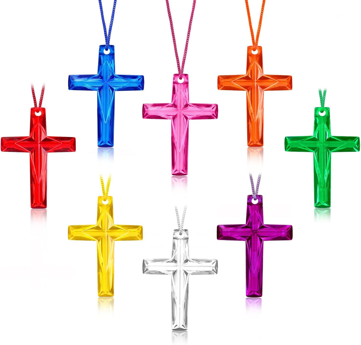104 Pack Crystal Cross Necklaces Bulk, VBS Prizes - 104-Multi