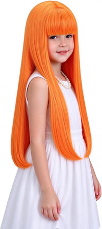 WAVELNM kids long straight black wig with hot pink highlights and bangs - view 11