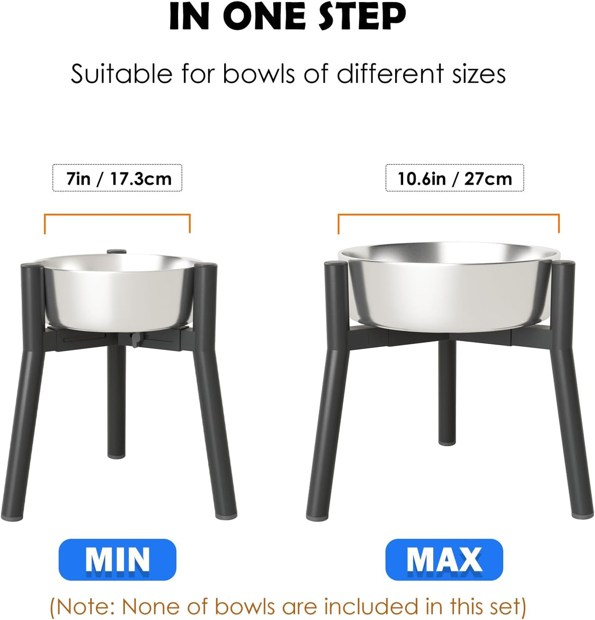 SHAINFUN Adjustable Metal Raised Stand for Large & XL Breeds - Black-MD / Height: 11", Width: 7-10.6" - image 2