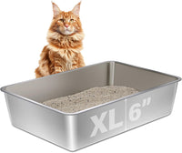 Stainless Steel Litter Box, Metal Cat Litter Box for Kitten - 1 Pack-Extra Large: 23.6x15.7x6 inch