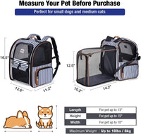 Cat Carrier Backpack, Expandable Pet Carrier with Sun Shade & Full Front Opening, Breathable Mesh - Striped / L-Mesh Window - image 2