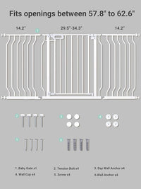Mom's Choice GROWNSY Baby Gate, 57"-62" Auto-Close Dog Gate for Stairs & Doorways, Pressure-Mounted Easy Install Baby Gate - No Drill, Walk Through, Safe & Durable