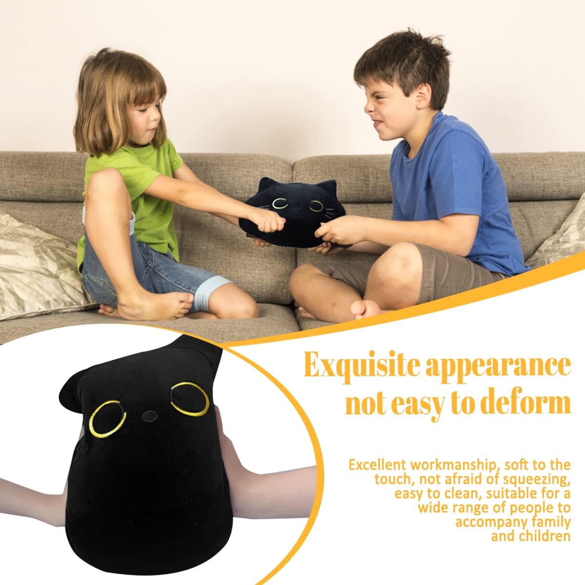 CHNBF soft black cat plush toy pillow stuffed animal with a round face - view 3