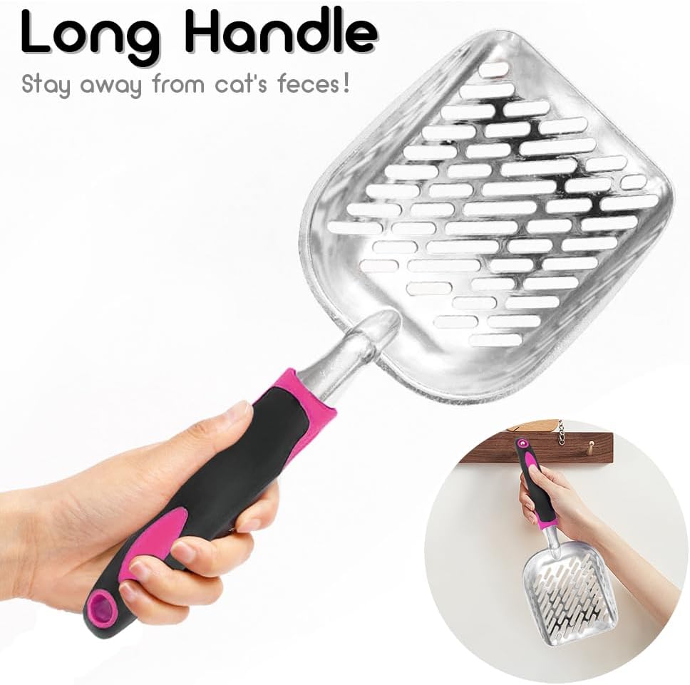 Cat Litter Scoop-Metal Litter Scooper-Kitty Metal Scooper-Long Handle – Daily Care for Cats - L / Rose Red - image 4