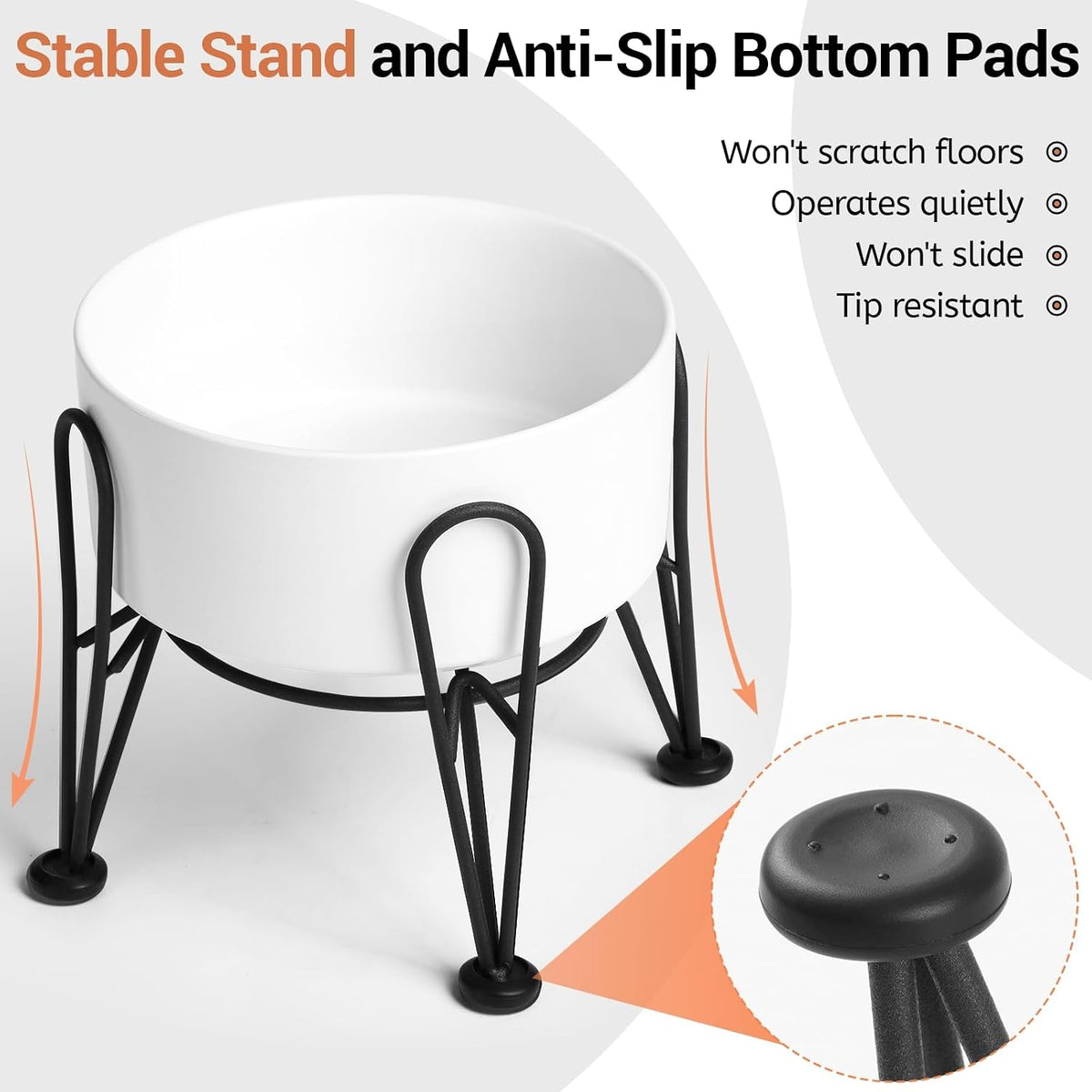 Elevated Dog Bowls, Ceramic Raised Dog Bowl Set with Anti-Slip and Non-Tip Metal Stand, 2 Pack Pet - White / 3.6 Cups | 2 Pack | For Medium Dogs - image 2