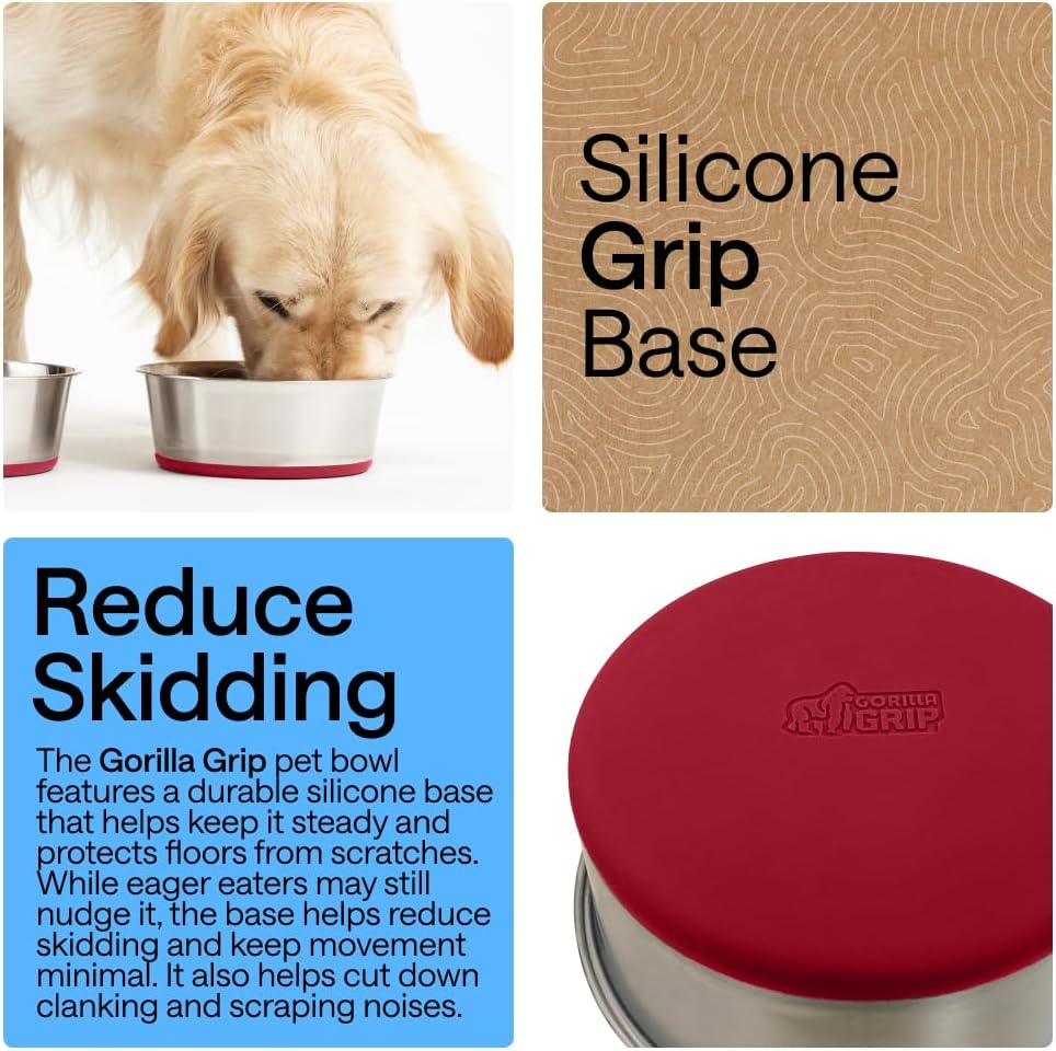GORILLA GRIP Dog Bowl Set, Food Grade 304 Stainless Steel, 8 Cup - Red / 2 Cup (Set of 2) - image 3