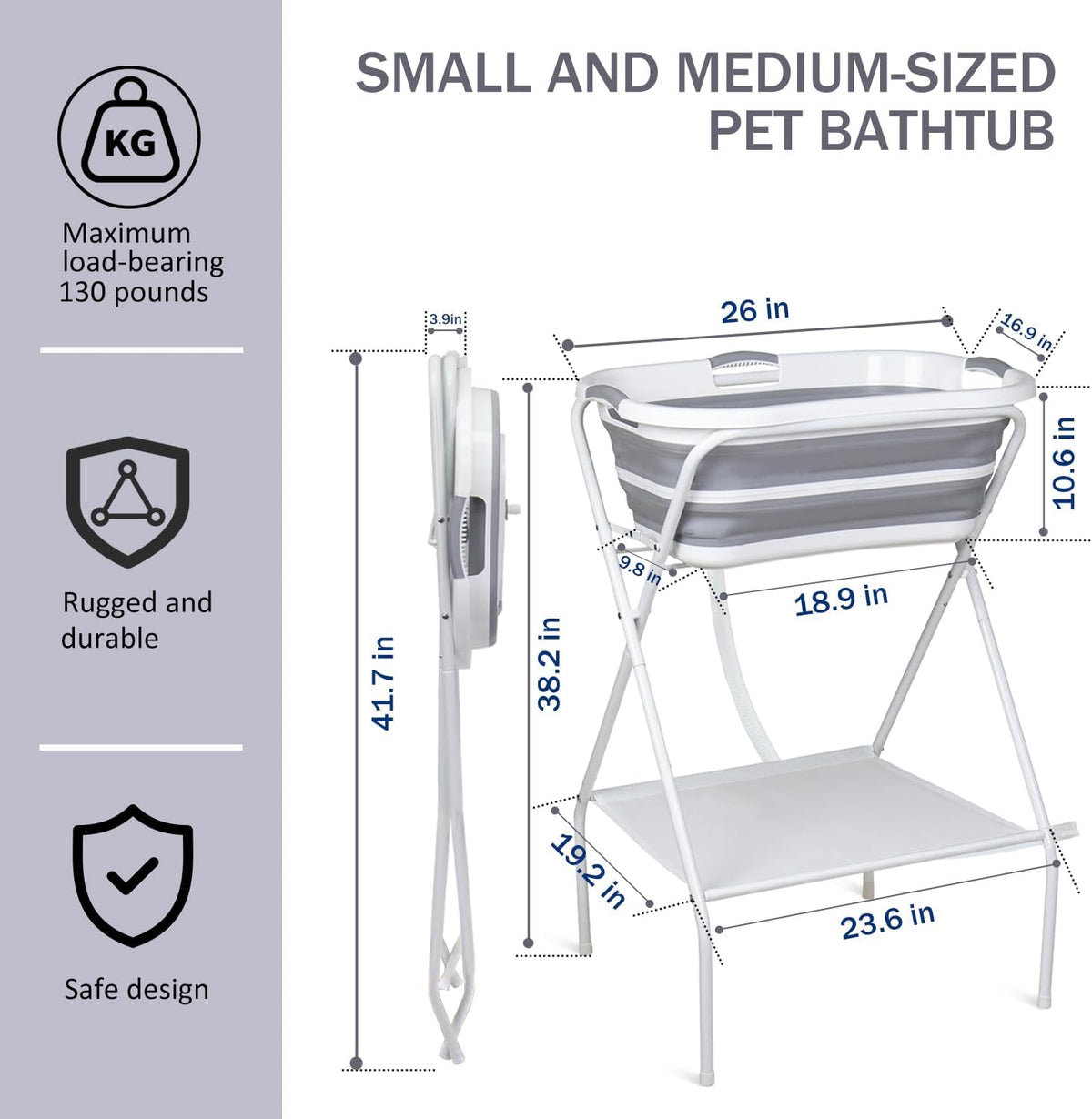 Portable Dog Bath Tub and Dog Washing Station - grayish white - Regular style / Sink stand combination - image 2