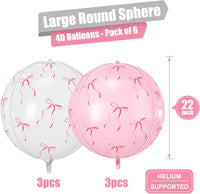 12PCS Iridescent Round Foil Balloons 22" 15" 10" Large Holographic - 22inch Pink Gray Bow Print - image 2