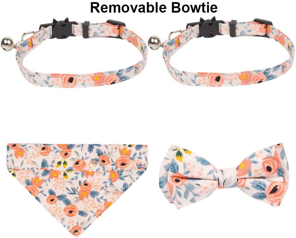 Fall Cat Collar with Bowtie - 7.5"- 10.5" / Orange Floral - image 4