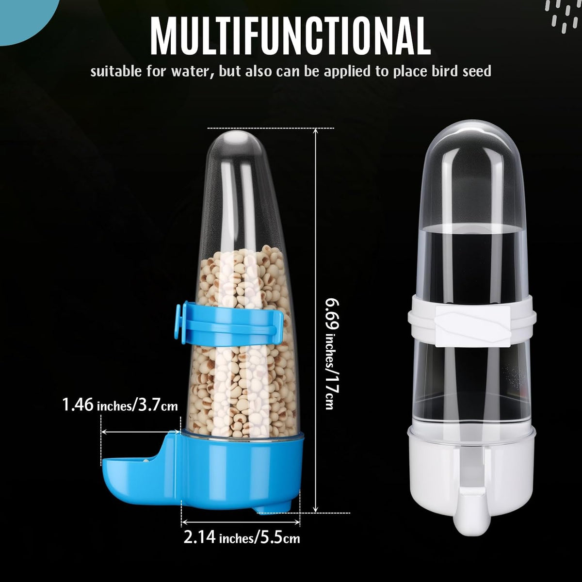 Weewooday 4 Pcs Bird Water Feeder Cage, Blue, White - Blue, White / 280 ml / Trendy Style - image 2